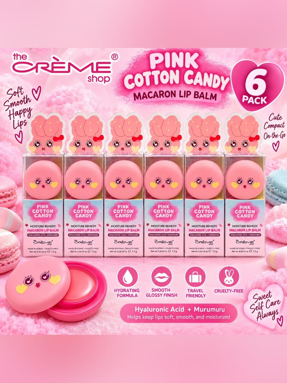 6- The Crème Shop Pink Cotton Candy Macaron Lip Balm